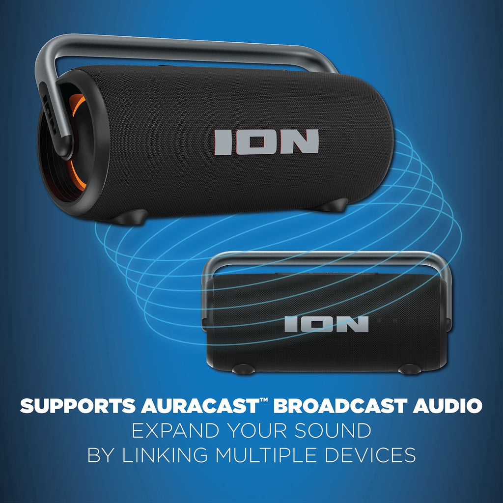 ION Hype XL Portable Bluetooth Speaker with Multi-Color LED Lights, IPX6 Water-Resistant, 10-Hour Battery, USB Playback & Charging