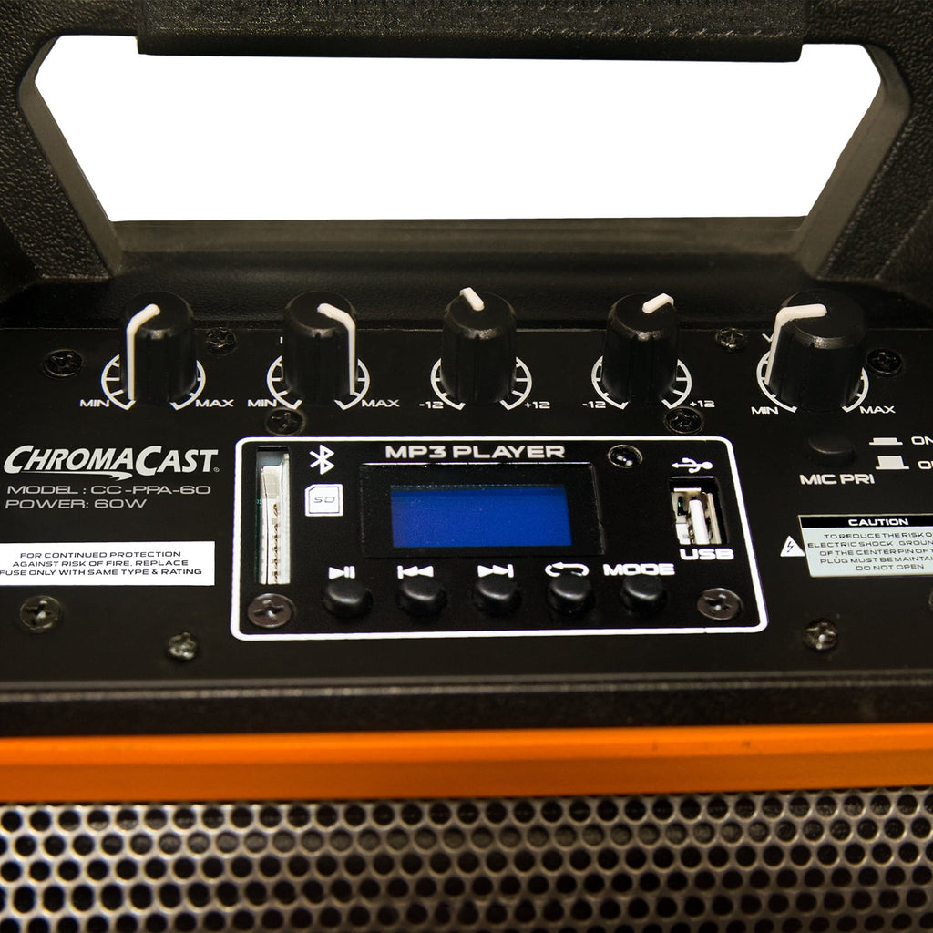 ChromaCast Portable 2 Way 2 Channel 60 watt Rechargeable Bluetooth PA Speaker