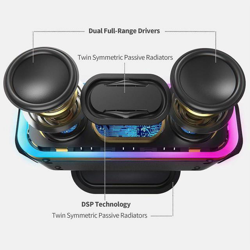 DOSS Wireless Bluetooth Speaker with 24W Impressive Sound, Booming Bass, IPX6 Waterproof, 15Hrs Playtime, Wireless Stereo Pairing, Mixed Colors Lights, 66 FT -Black