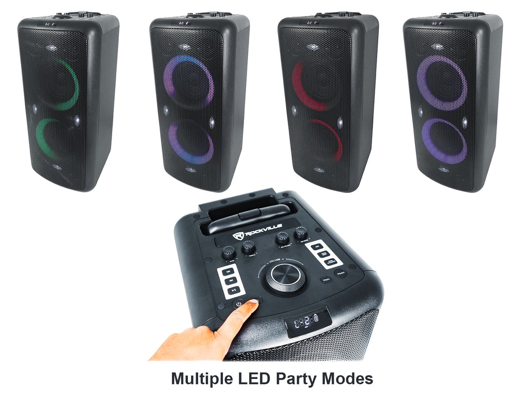 Rockville ELITE PARTY 65 Bluetooth Party Speaker System, 2000W Peak, Dual 6.5 in Woofers, Karaoke Effects, Lights, Wheels