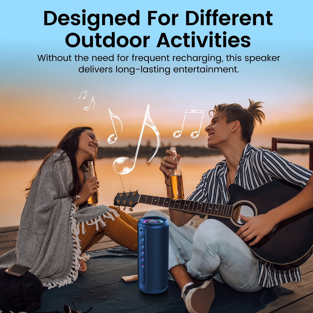 Portable Bluetooth Speaker, Bluetooth 5.4 Wireless Speaker, IPX7 Waterproof Outdoor Speaker with RGB Party Lights, 20W Stereo Sound, 20H Playtime, TWS Pairing for Camping, Beach, Home Party