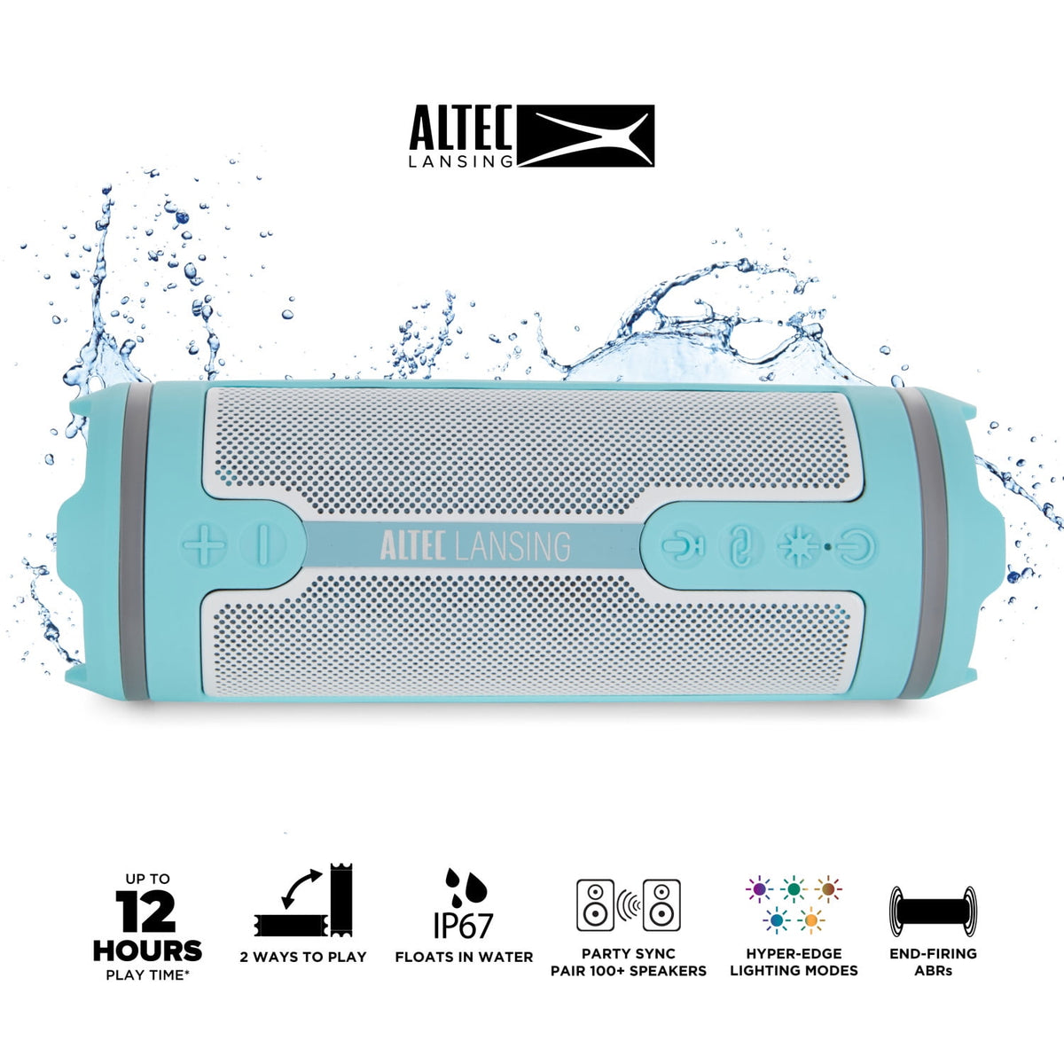 Altec Lansing HydraMOTION 2.0 Wireless Bluetooth Speaker, 16H Battery, RGB Lights, USB-C Quick Charge, IP67 Rated Waterproof Bluetooth Speaker, Mountable, Voice Assistant