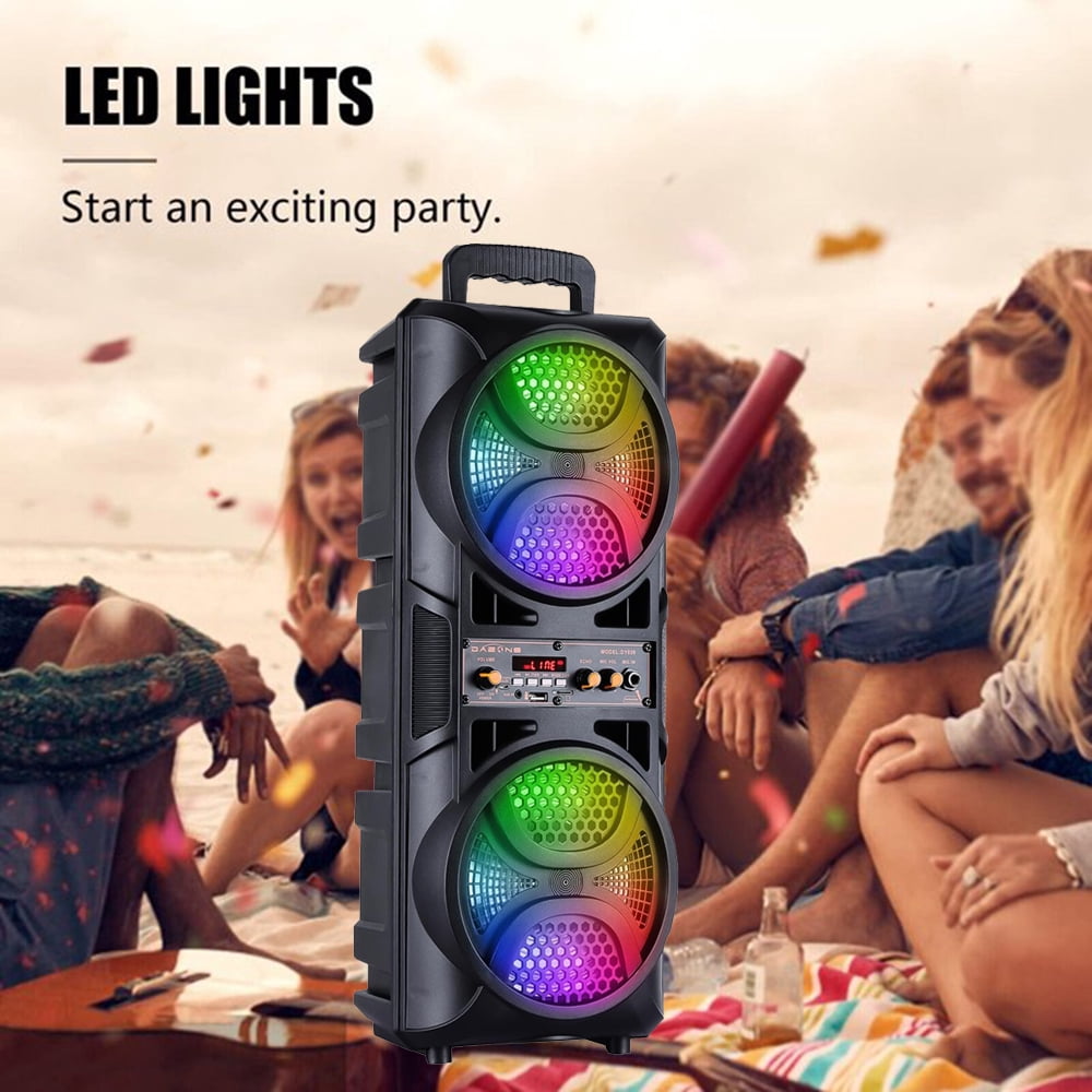RIDWIND Set of 2 3000W Peak Power Wireless TWS Portable Loud Party Bluetooth Speaker with Dual 6.5" Woofer LED Colorful Lights Microphone Remote Control Support FM/TF/USB/AUX