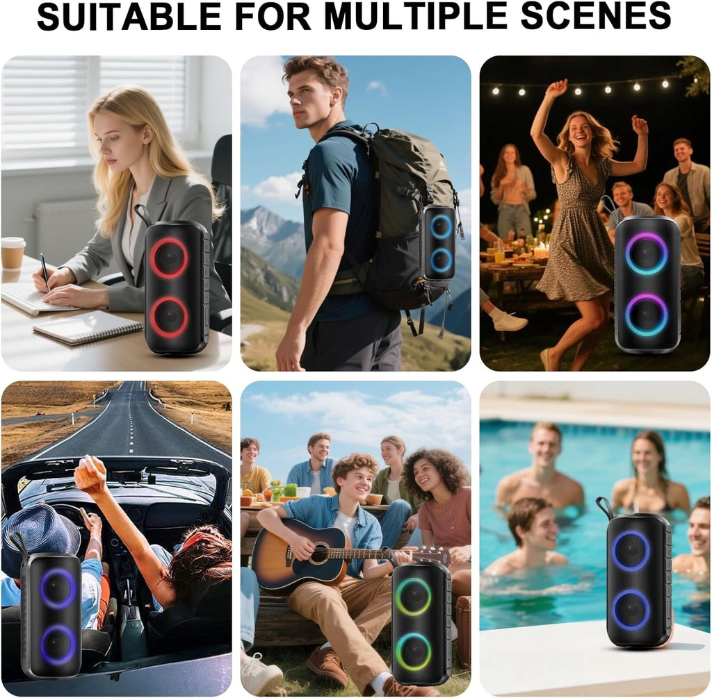Portable Bluetooth Speaker, Bluetooth 5.3 Speaker Wireless, IPX7 Waterproof Outdoor Speaker, 24W Powerful Loud Stereo Sound, 12H Playtime, 7 Colorful Rgb Lights for Outdoor/Home/Party, Gift Ideas
