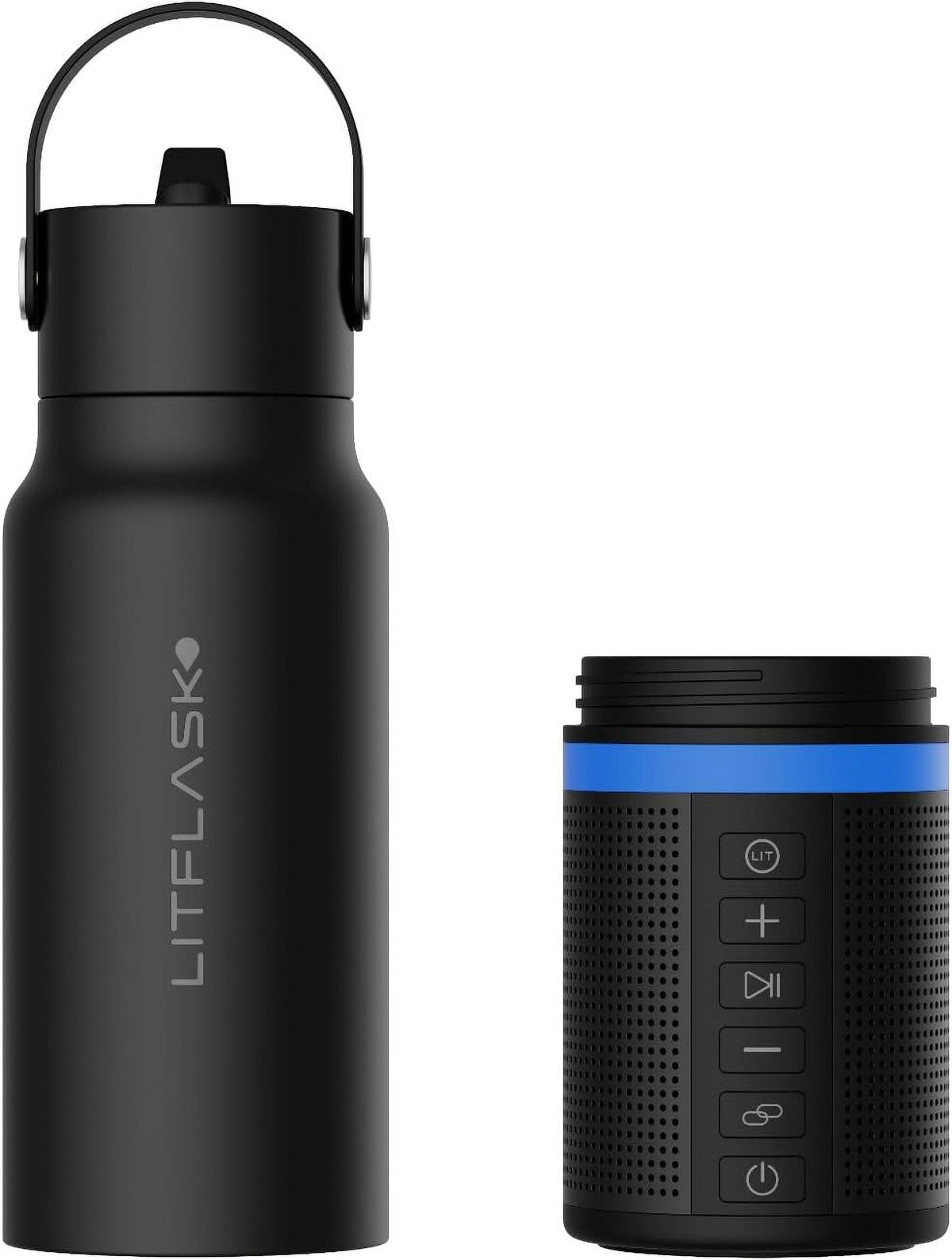 LITFLASK Smart Water Bottle with Premium Bluetooth Speaker, White, Portable Charger, LED Light, Stainless Steel, Mix & Match Colors, 20oz - Oprah's Favorite Things 2024