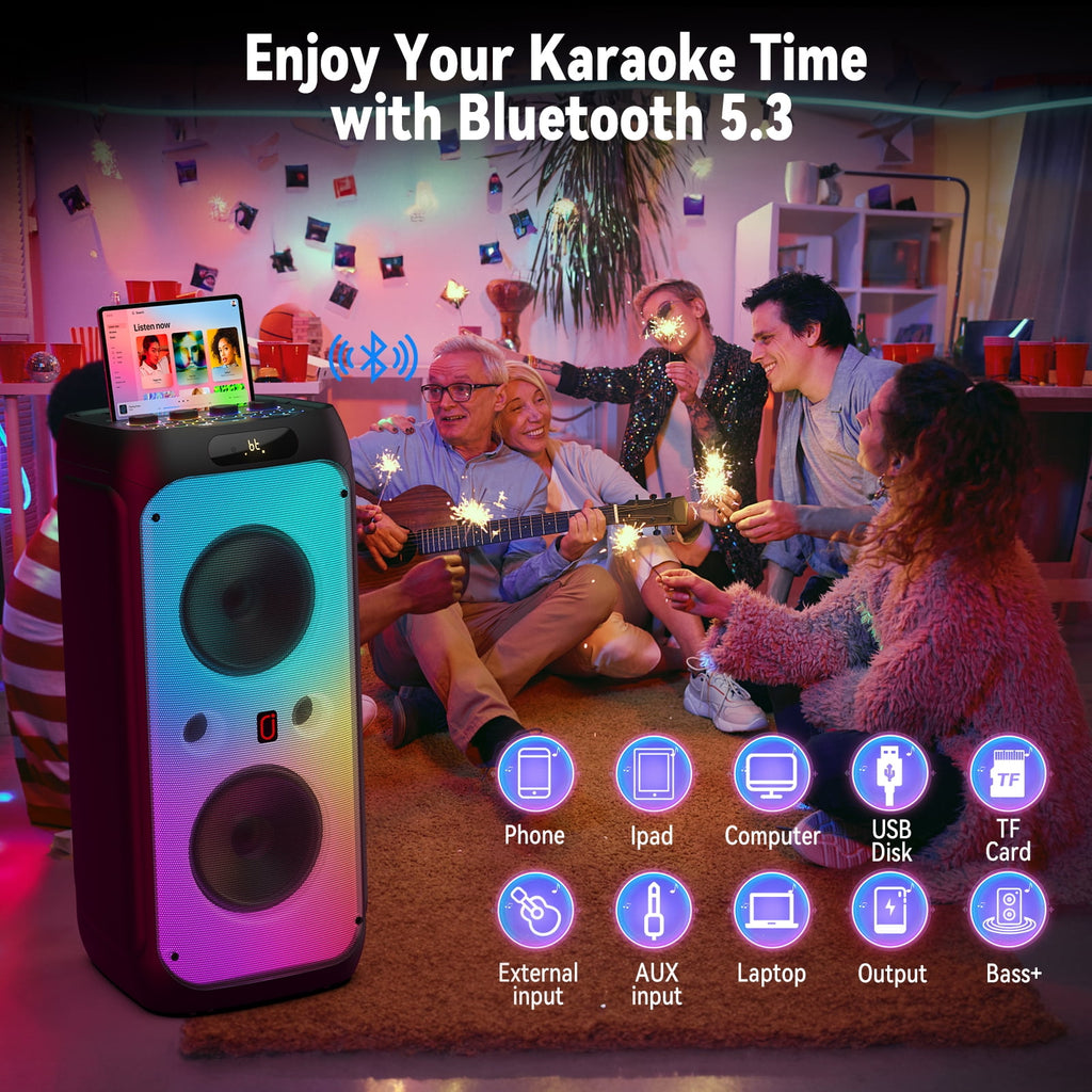 JYX Party Speaker, 80W Powerful Large Bluetooth Speaker with 2 Mics, Deep Bass Stereo PA System with Remote Control