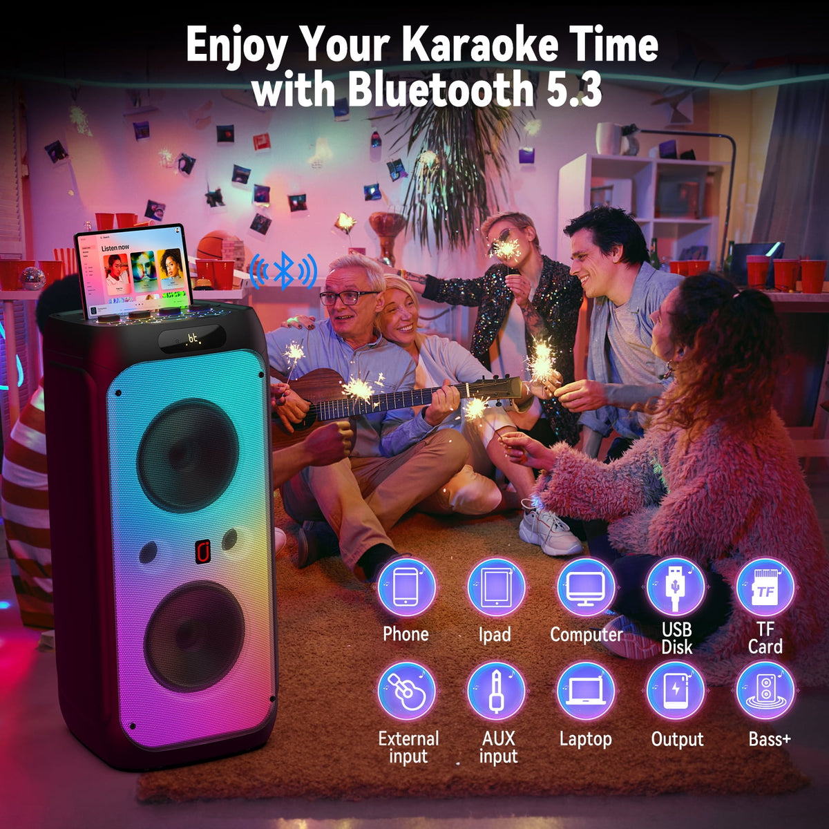 JYX Party Speaker, 80W Powerful Large Bluetooth Speaker with 2 Mics, Deep Bass Stereo PA System with Remote Control