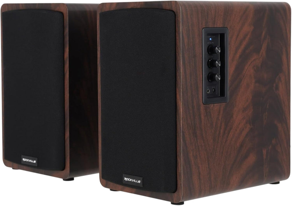 Rockville ELITE-5D 5.25" Powered Bookshelf Speakers with Bluetooth 800 Watts Peak Power Dark Wood