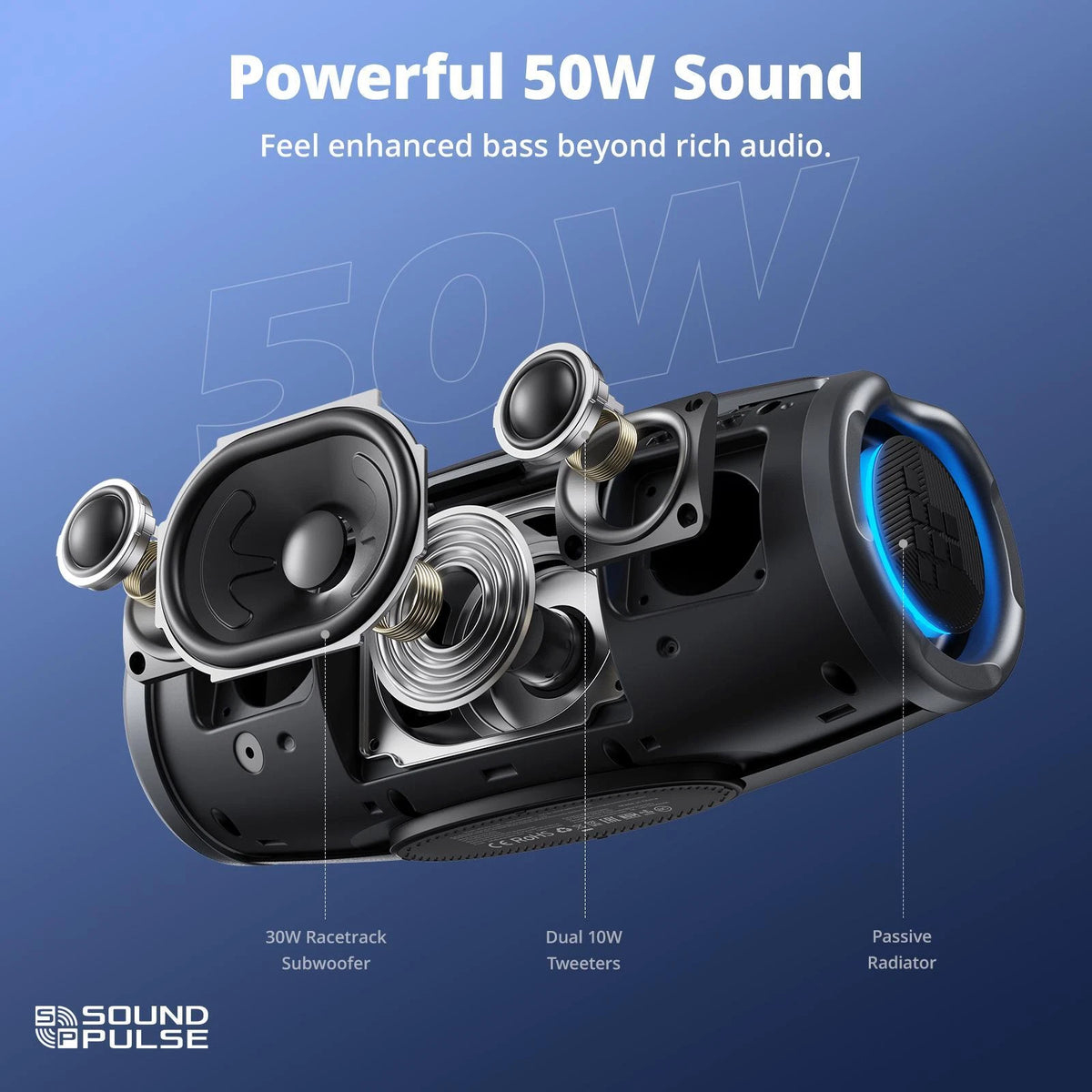 Tronsmart Mirtune S100 Portable Bluetooth Outdoor Speaker, Powerful 50W Sound and Enhanced Bass, 20H Playtime, IPX7 Waterproof-Black