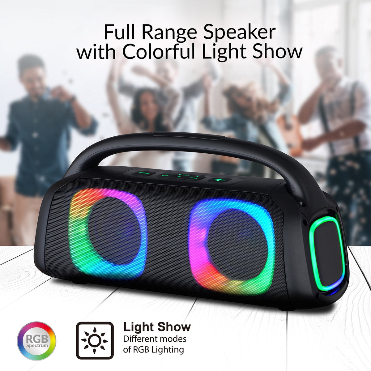 IQ Sound Bluetooth Boom Box Speaker with FM Radio, RGB Light Show, and Remote, True Wireless, Black, IQ-3540BT, IQ-3540BT