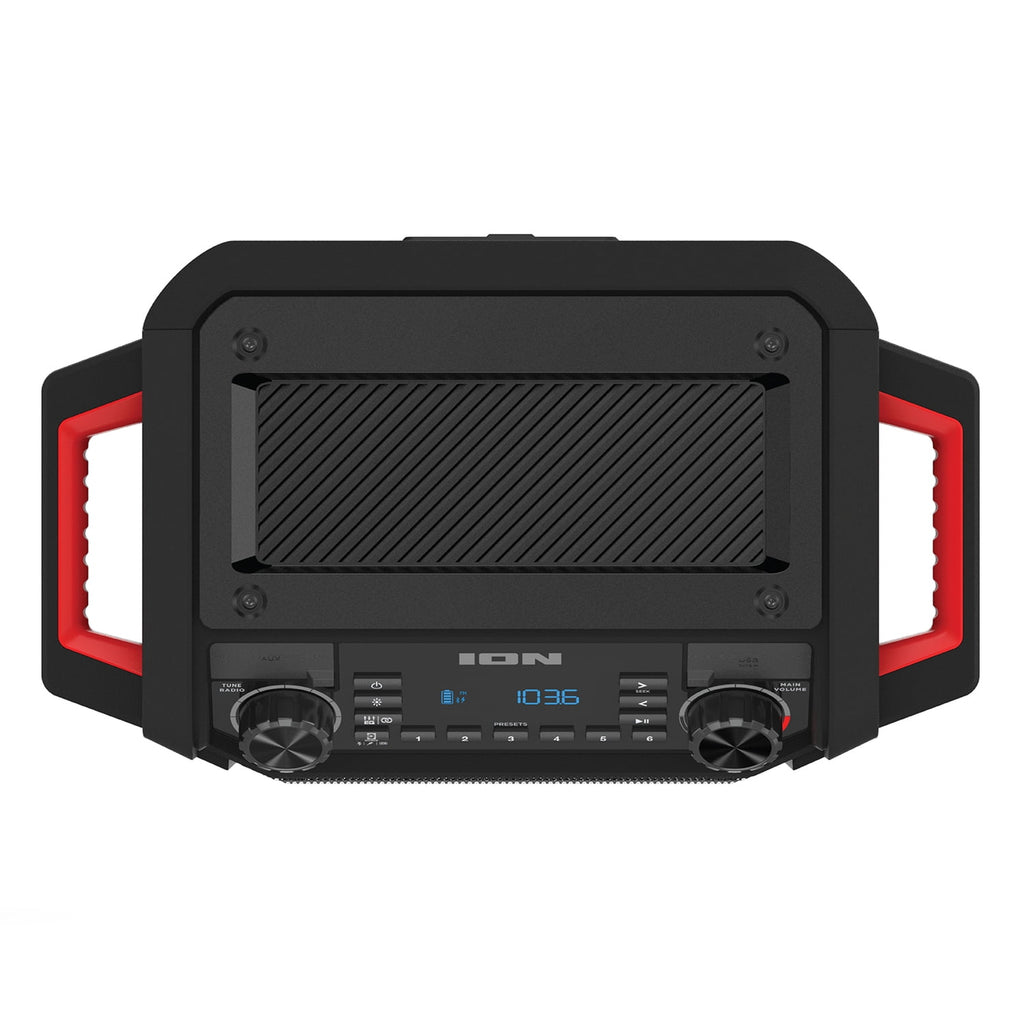 ION 22-Watt-RMS Tailgater Classic Portable Bluetooth Rechargeable Speaker with Link 2, FM, Light, IPX5, up to 15 Hours Play Time , Black/Red