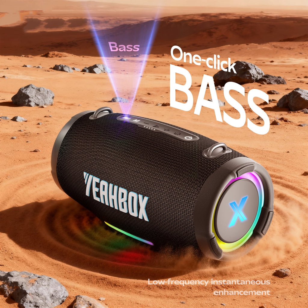 YEAHBOX Nova Beat Portable Bluetooth Party Speaker, 2.1 Deep Bass Loud Wireless Speaker with Bass Boost, RGB Light Show, IPX Waterproof, TWS Stereo Pairing, for Home, Outdoor, Camping & Party