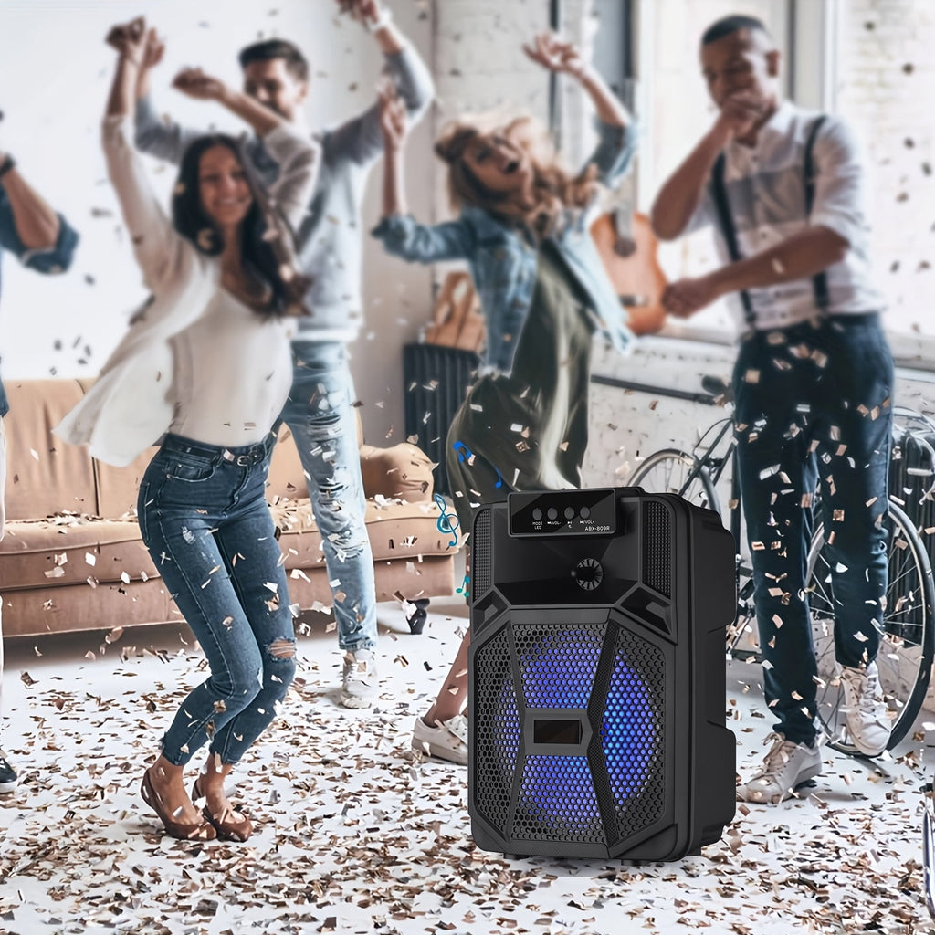 1100W Portable Bluetooth Speaker with LED Lights, Wired Microphone, 1200mAh Battery, Black - Ideal for Parties, Holidays & Gifts