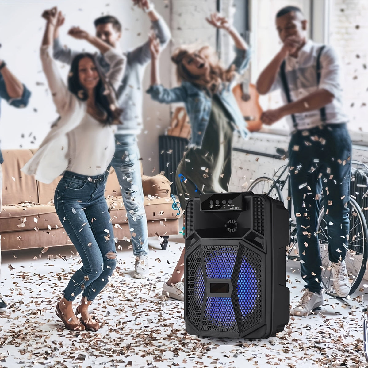1100W Portable Bluetooth Speaker with LED Lights, Wired Microphone, 1200mAh Battery, Black - Ideal for Parties, Holidays & Gifts