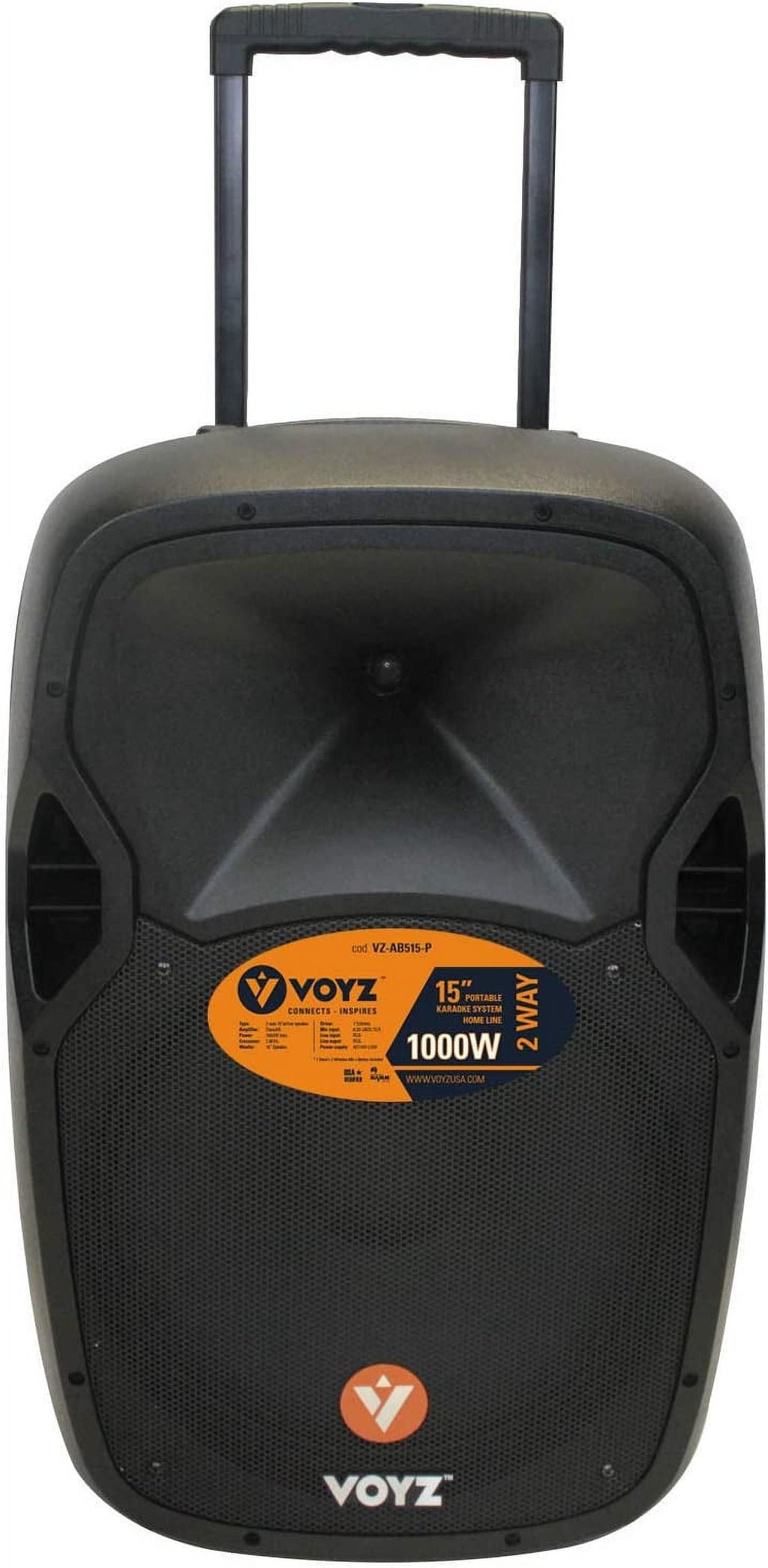 VOYZ 1000W Portable Bluetooth Speaker | 15" Two-Way | USB/SD/MP3 | Tripod Stand | 2 Mics | Perfect for Karaoke