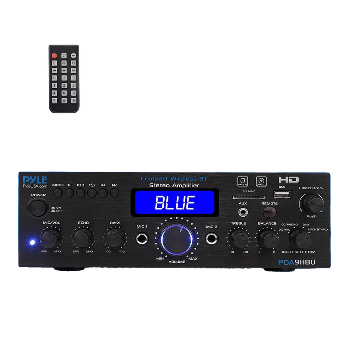 Pyle PDA9HBU 2-Channel Home Theater Bluetooth HiFI Audio Optical/HDMI/USB/SD FM Radio Receiver, 2x 4" 30 Watt 3-Way Water-Resistant Indoor/Outdoor Audio Speakers (White), 50 ft 16 Gauge Speaker Wire