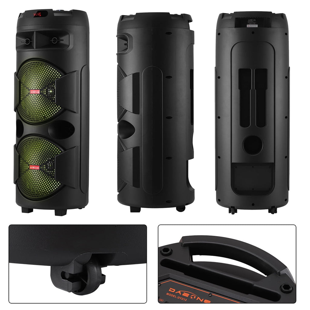 RIDWIND 4000W Peak Power Bluetooth Speakers Portable Wireless Speaker with Double 6.5 inch Subwoofer Heavy Bass,FM Radio, Microphone, Lights, Remote Control TWS Stereo Sound System Speaker