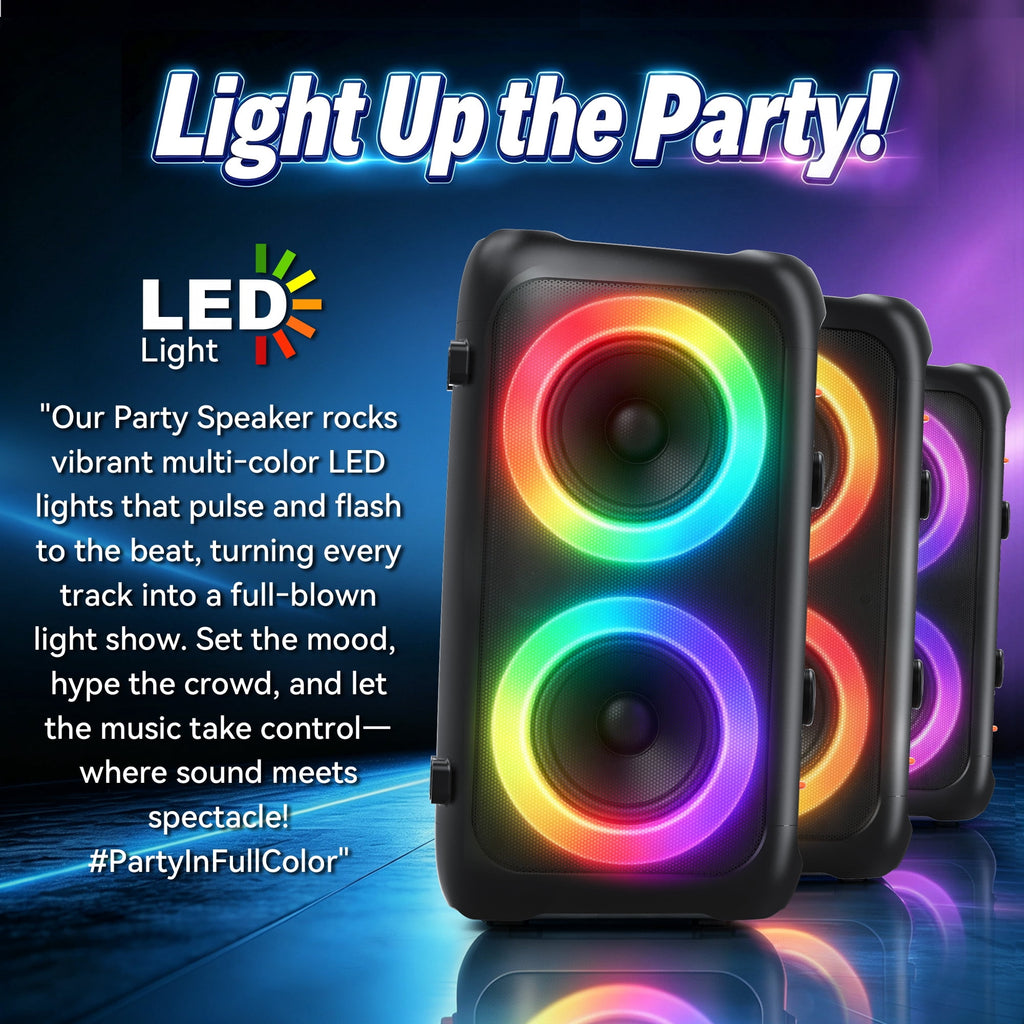 FRESHDEW Big Bluetooth Speakers with Microphone, Outdoor Party Speaker with Tws and EQ Control Aux Usb