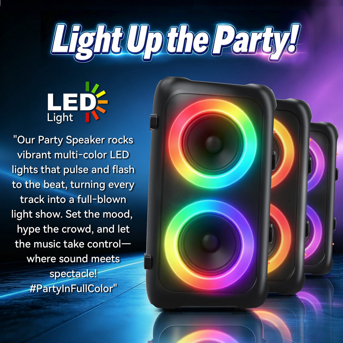 FRESHDEW Big Bluetooth Speakers with Microphone, Outdoor Party Speaker with Tws and EQ Control Aux Usb
