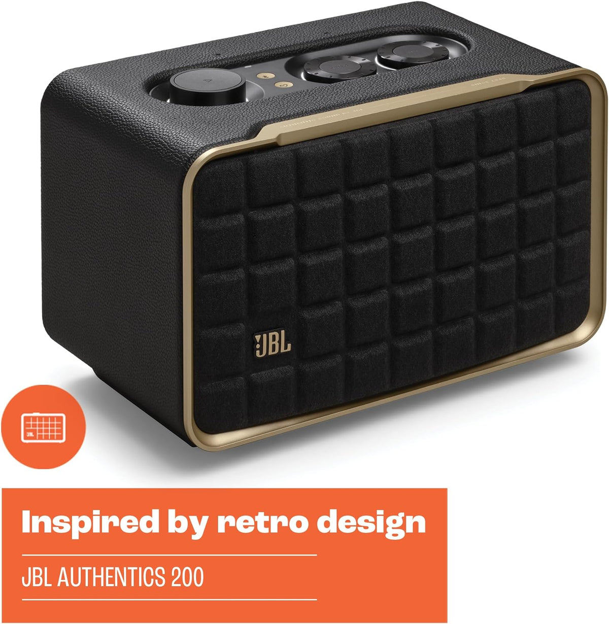 Open Box JBL Authentics 200 - Smart home speaker with Wi-Fi, Bluetooth and Voice Assistants with retro design - Black