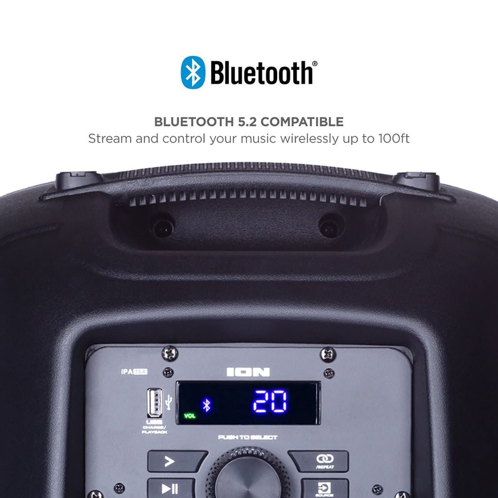 ION Pro Glow Ultra High-Power Portable Bluetooth PA Speaker with Lights, Sonic Wide Audio, and Microphone, Black