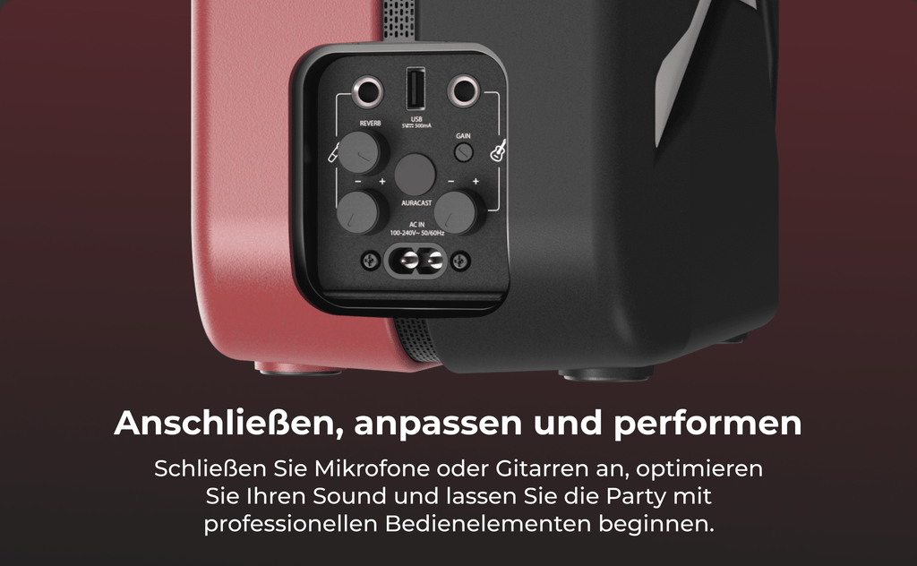 ULTIMEA Go Portable Party Speaker, 300W Wireless PartyBox with Bass Boost, RGB Light, TWS Stereo, Auracast Mode, Mic/Guitar Input, APP Control, Large Bluetooth Speaker for Party Outdoor (Black+Red)