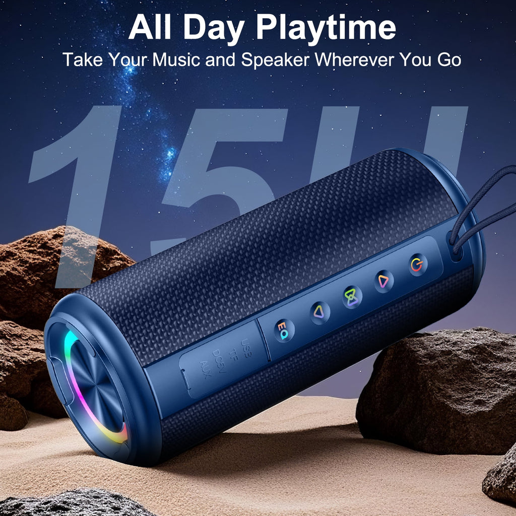 Portable Bluetooth Speaker, Bluetooth 5.4 Wireless Speaker, IPX7 Waterproof Outdoor Speaker with RGB Party Lights, 20W Stereo Sound, 20H Playtime, TWS Pairing for Camping, Beach, Home Party