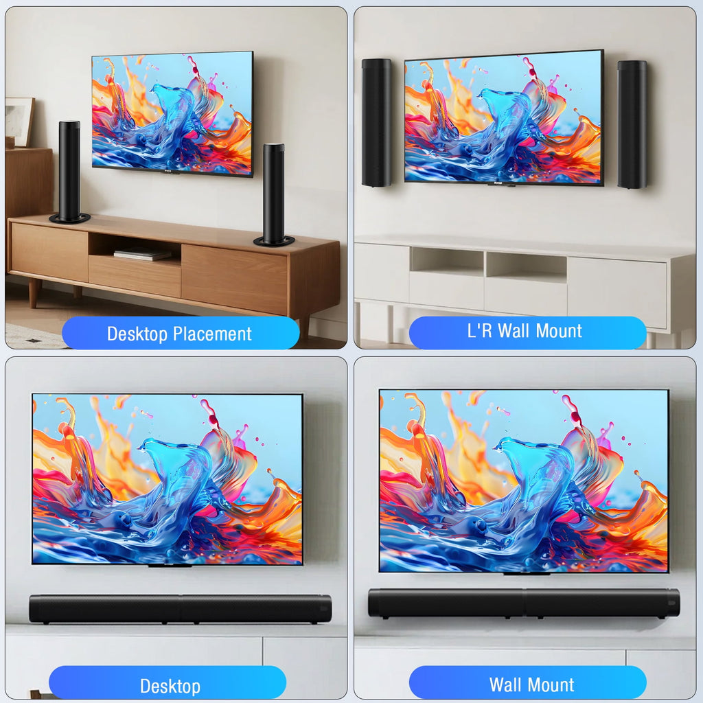 Sound Bar for Smart TV, 100W Bluetooth 5.3 Soundbar with RGB Lighting, 2-in-1 Detachable Sound Bar for TV, Surround Sound System for TV, Gaming Speaker
