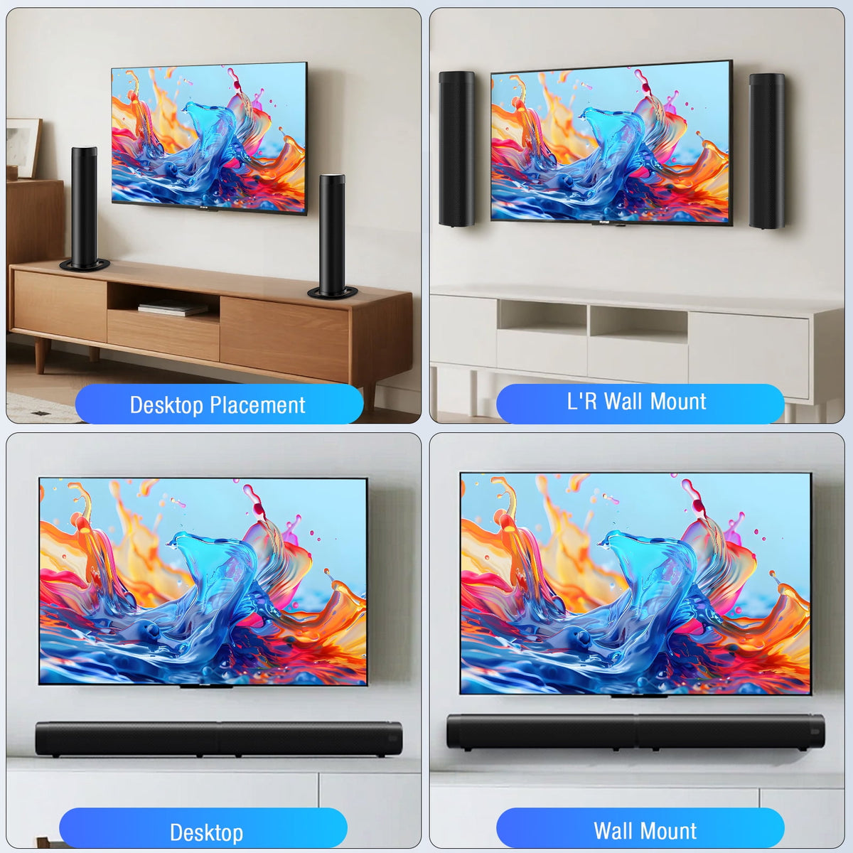 Sound Bar for Smart TV, 100W Bluetooth 5.3 Soundbar with RGB Lighting, 2-in-1 Detachable Sound Bar for TV, Surround Sound System for TV, Gaming Speaker