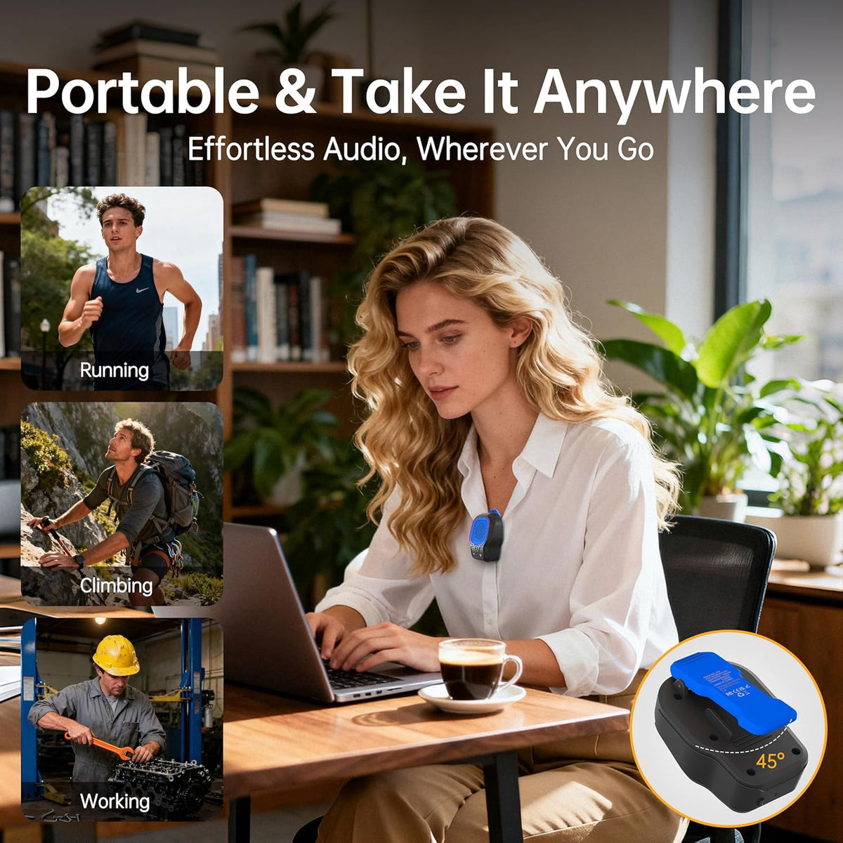 Wearable Bluetooth Speaker, Small Clip-on Wireless Portable Speaker, 10H Battery, IPX6 Waterproof Mini Speaker, 3 Light Modes with Mic, for Hands-Free Music Call Outdoor Work, Gift for Dad, Black