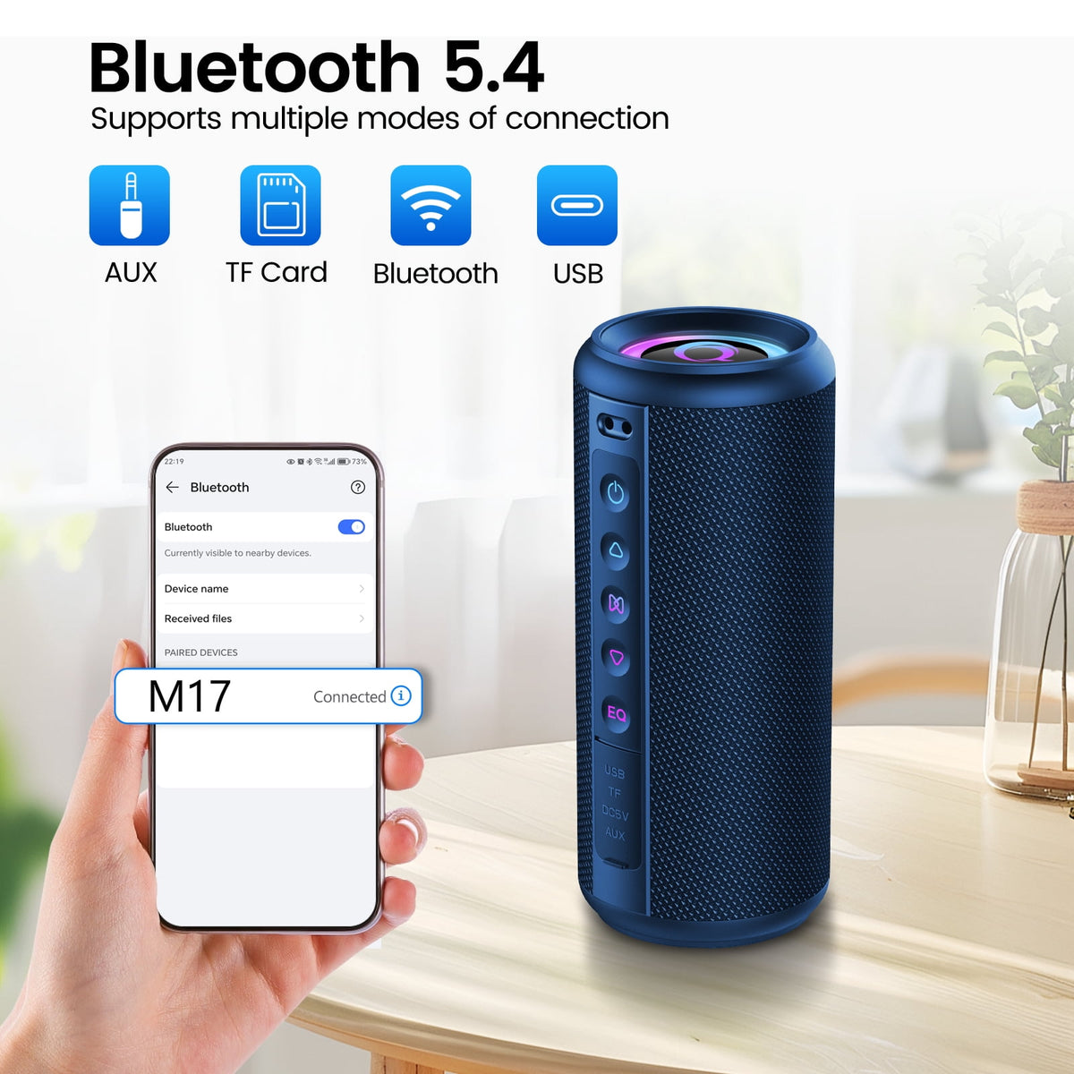 Portable Bluetooth Speaker, Bluetooth 5.4 Wireless Speaker, IPX7 Waterproof Outdoor Speaker with RGB Party Lights, 20W Stereo Sound, 20H Playtime, TWS Pairing for Camping, Beach, Home Party