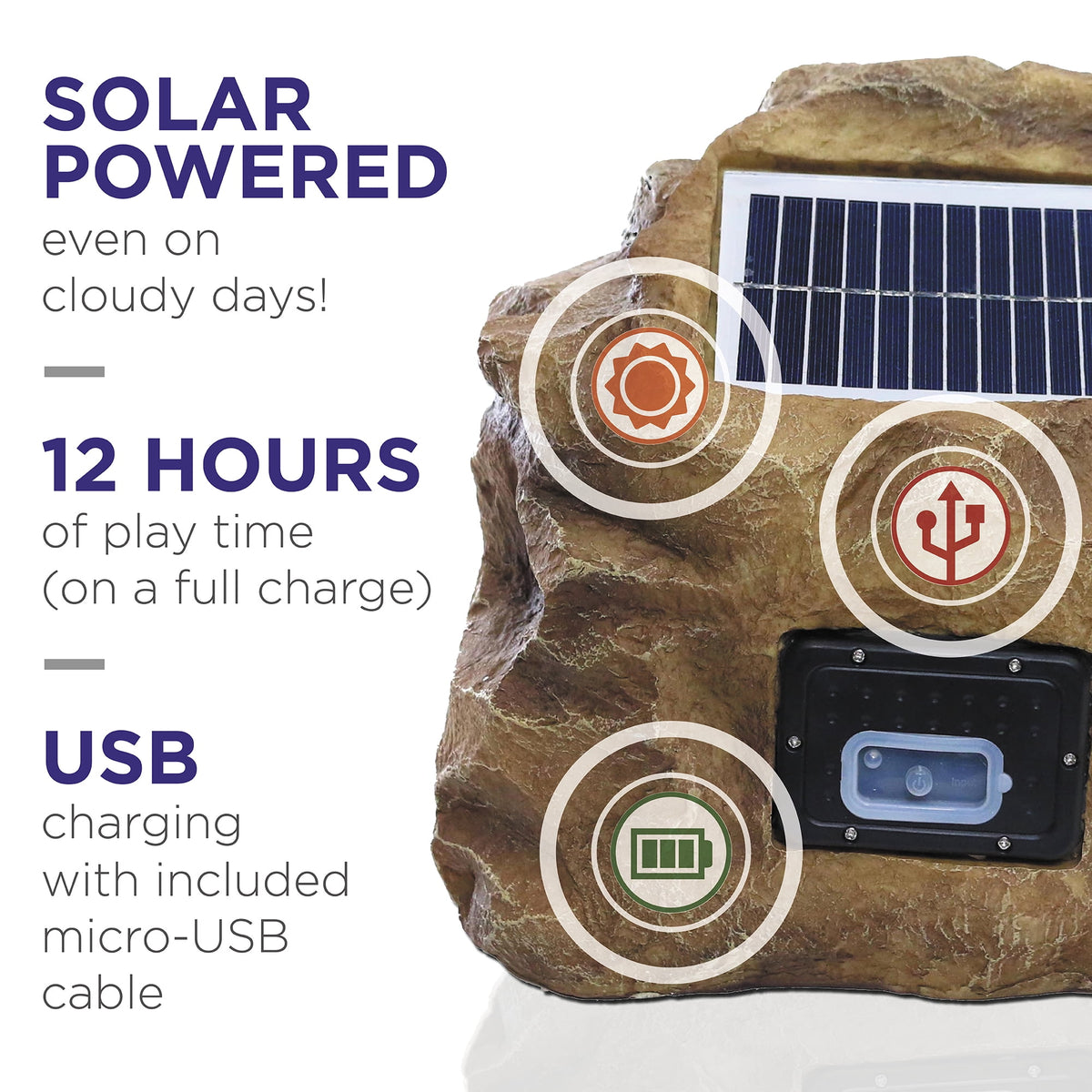 Alpine Corporation QLP542SLR-BR 11-in H Waterproof Bluetooth Solar-Powered Outdoor Rock Speaker – Wireless Portable Audio System with 50-ft Range, High-Fidelity Sound, Brown
