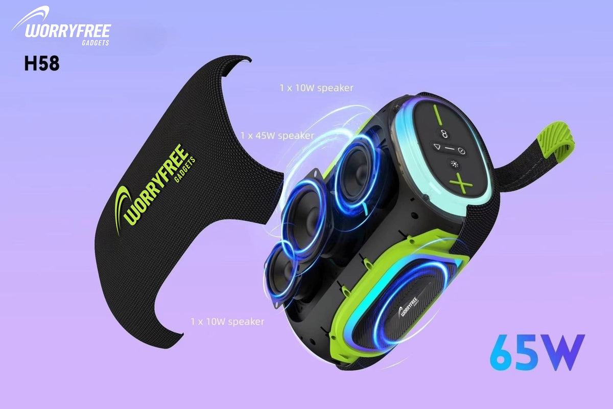 WorryFree Gadgets Portable Bluetooth Party Speaker with RGB Lights, Wireless, 65W, Black