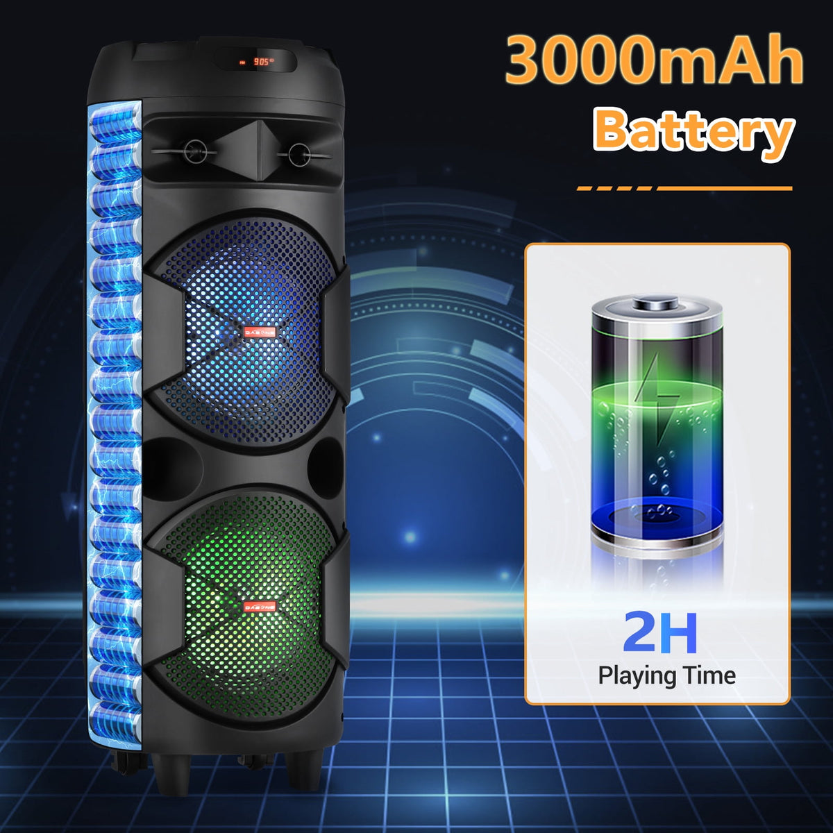 RIDWIND 4000W Peak Power Bluetooth Speakers Portable Wireless Speaker with Double 6.5 inch Subwoofer Heavy Bass,FM Radio, Microphone, Lights, Remote Control TWS Stereo Sound System Speaker