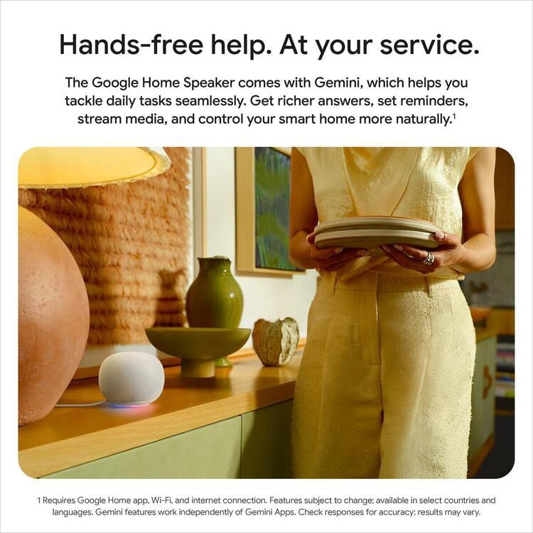 Google Home Speaker - Smart Speaker with 360 - Degree Sound and Gemini For Home Voice Assistant - Hazel