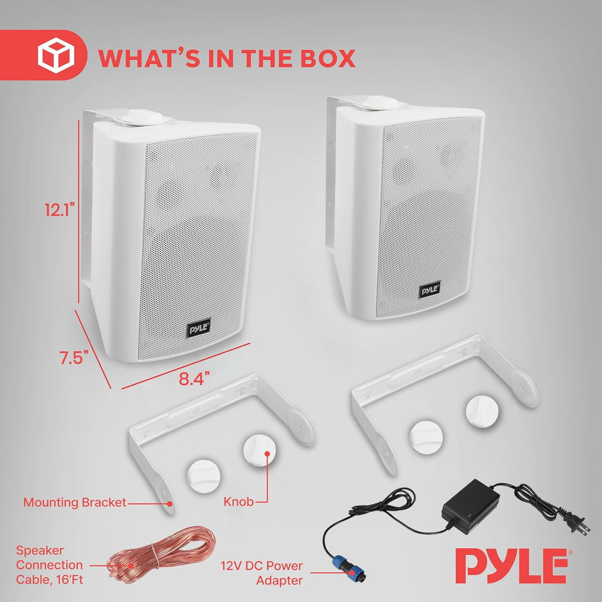 Pyle 6.5" Wireless Wall Mount Speaker System, Indoor or Outdoor Use, Gray