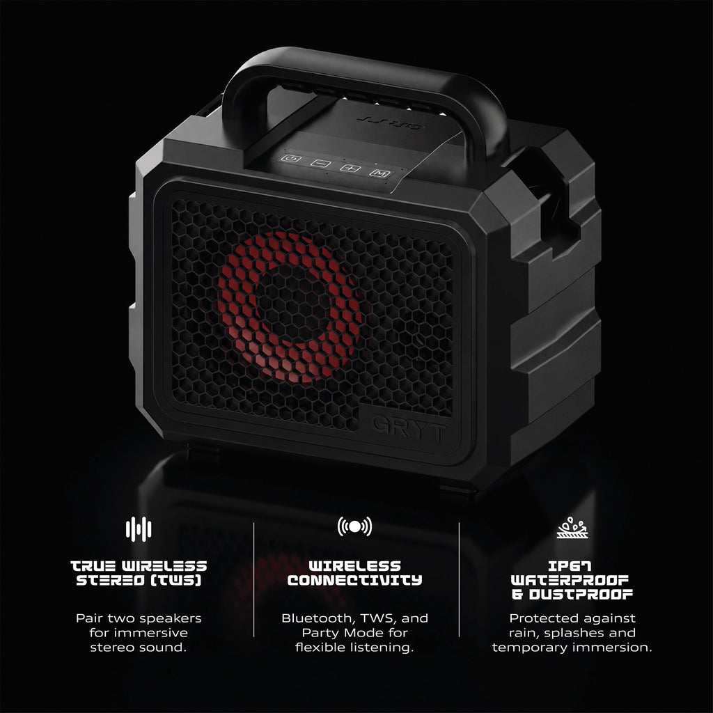 GRYT Bedrock Ultra-Rugged Portable Waterproof Bluetooth Speaker, Black