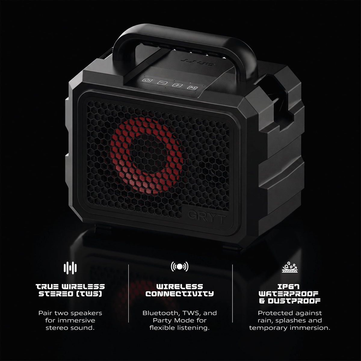 GRYT Bedrock Ultra-Rugged Portable Waterproof Bluetooth Speaker, Black