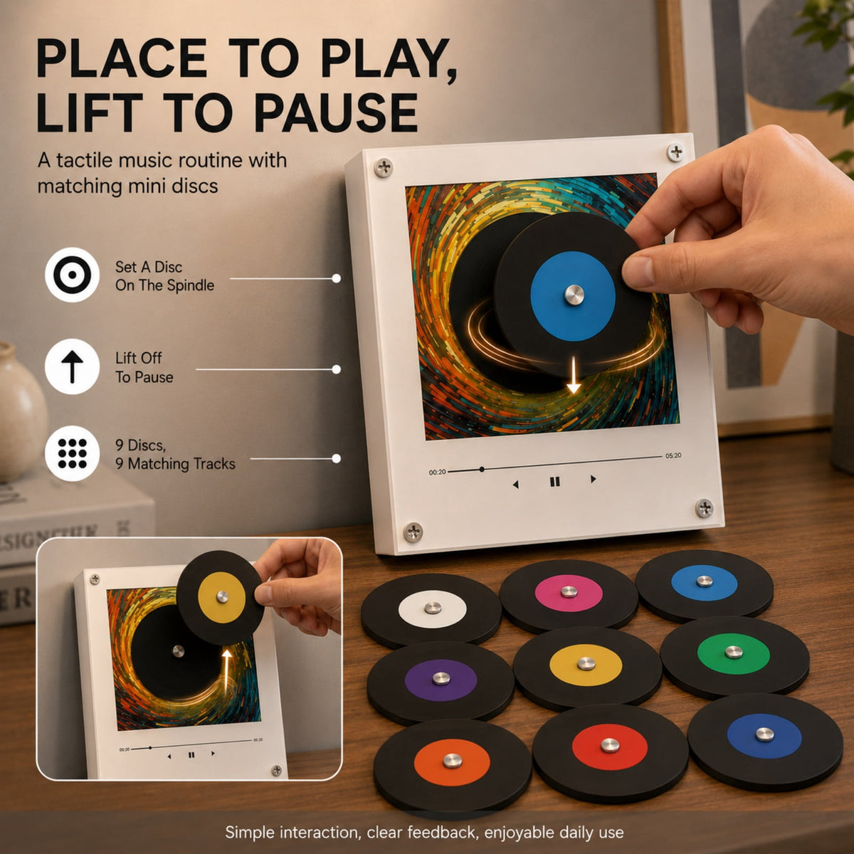Waxlane Worship Music Box, Nfc Disc Trigger Audio Player with Magnetic Refrigerator Mount, Transparent Acrylic LED Design, Custom Audio Storage, USB Cable Powered Desktop Music Player Kit