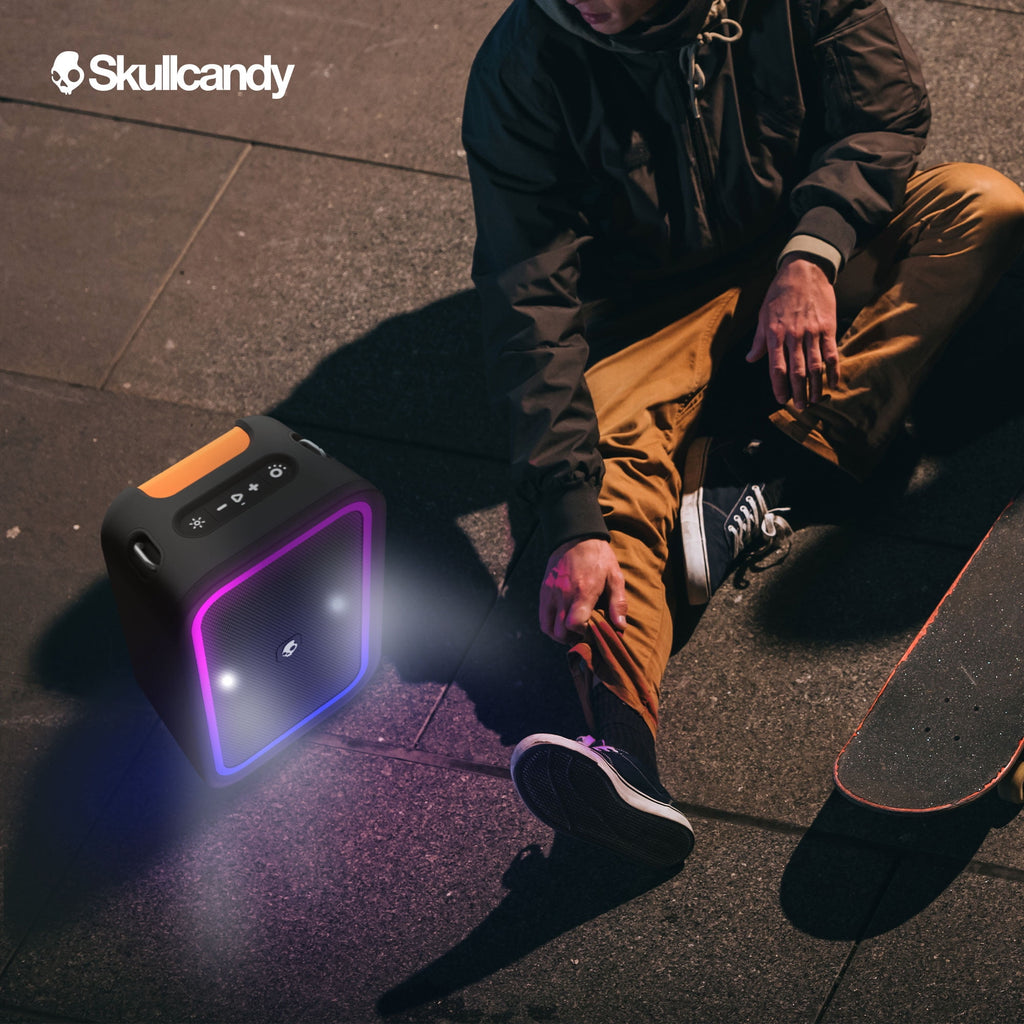 Skullcandy Stomp Portable Bluetooth Speaker, Waterproof, LED Lighting, USB Rechargeable, Black
