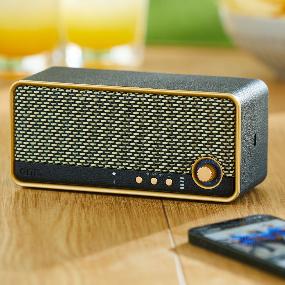 onn Large Wi-Fi Speaker with 360-Degree Directional Sound, Black