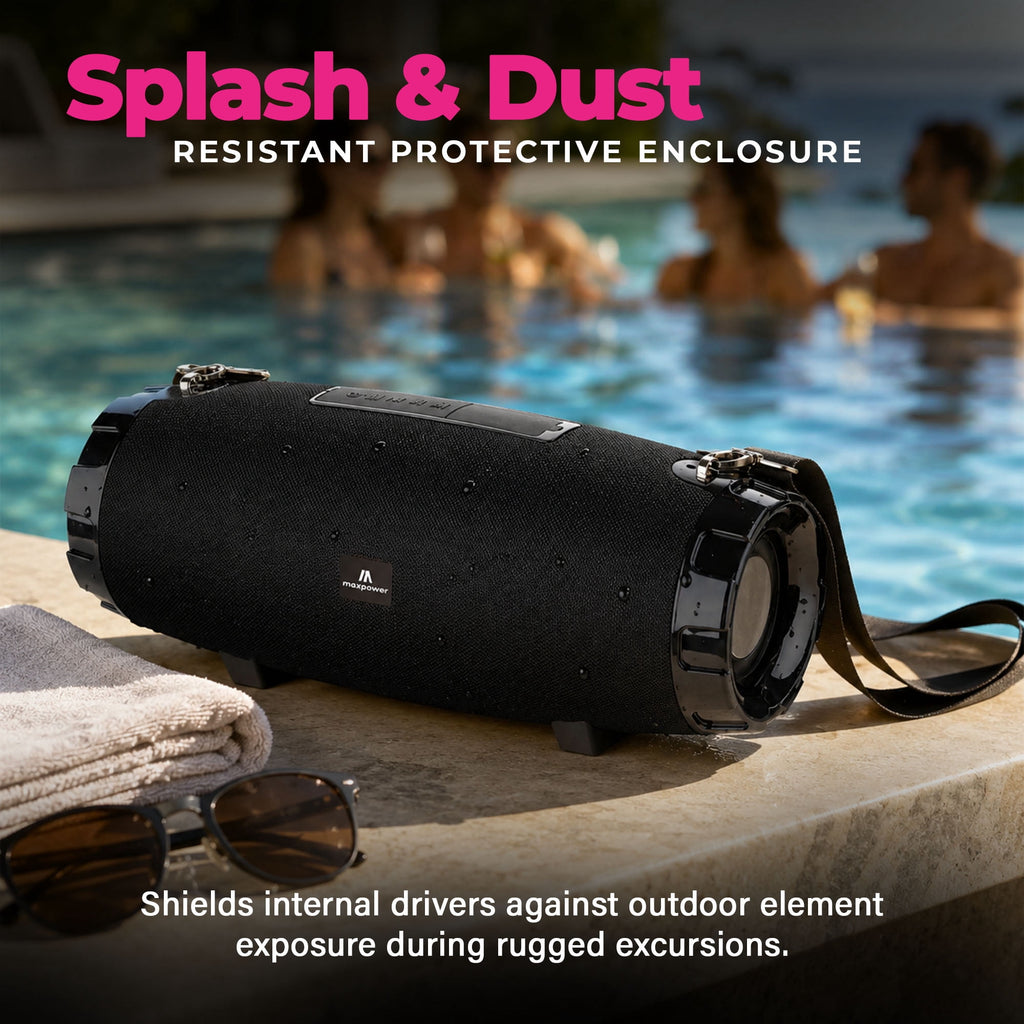 Max Power MPD526 Cyclone 2.0 Rechargeable Bluetooth Speaker With Shoulder Strap, Black