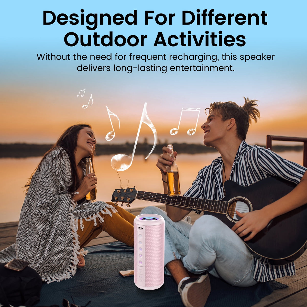 Portable Bluetooth Speaker, Bluetooth 5.4 Wireless Speaker, IPX7 Waterproof Outdoor Speaker with RGB Party Lights, 20W Stereo Sound, 20H Playtime, TWS Pairing for Camping, Beach, Home Party