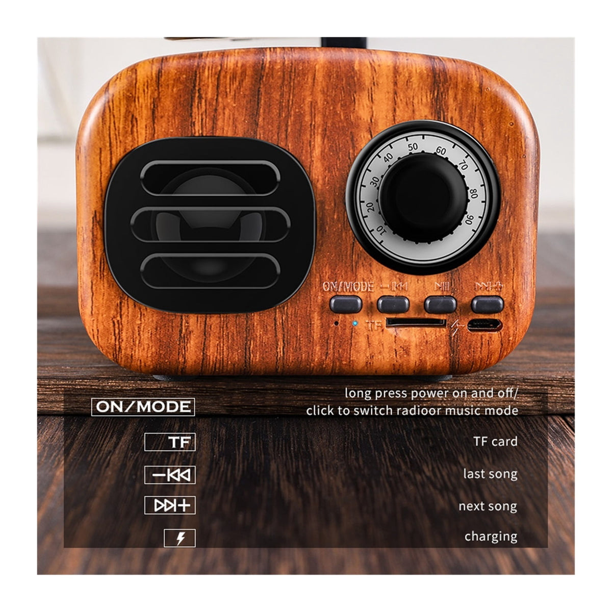 Bluetooth Speaker Retro Wood Portable Box Wireless Mini speaker Outdoor for Sound System TF FM Radio Music MP3 Subwoofer ,Bike Audio