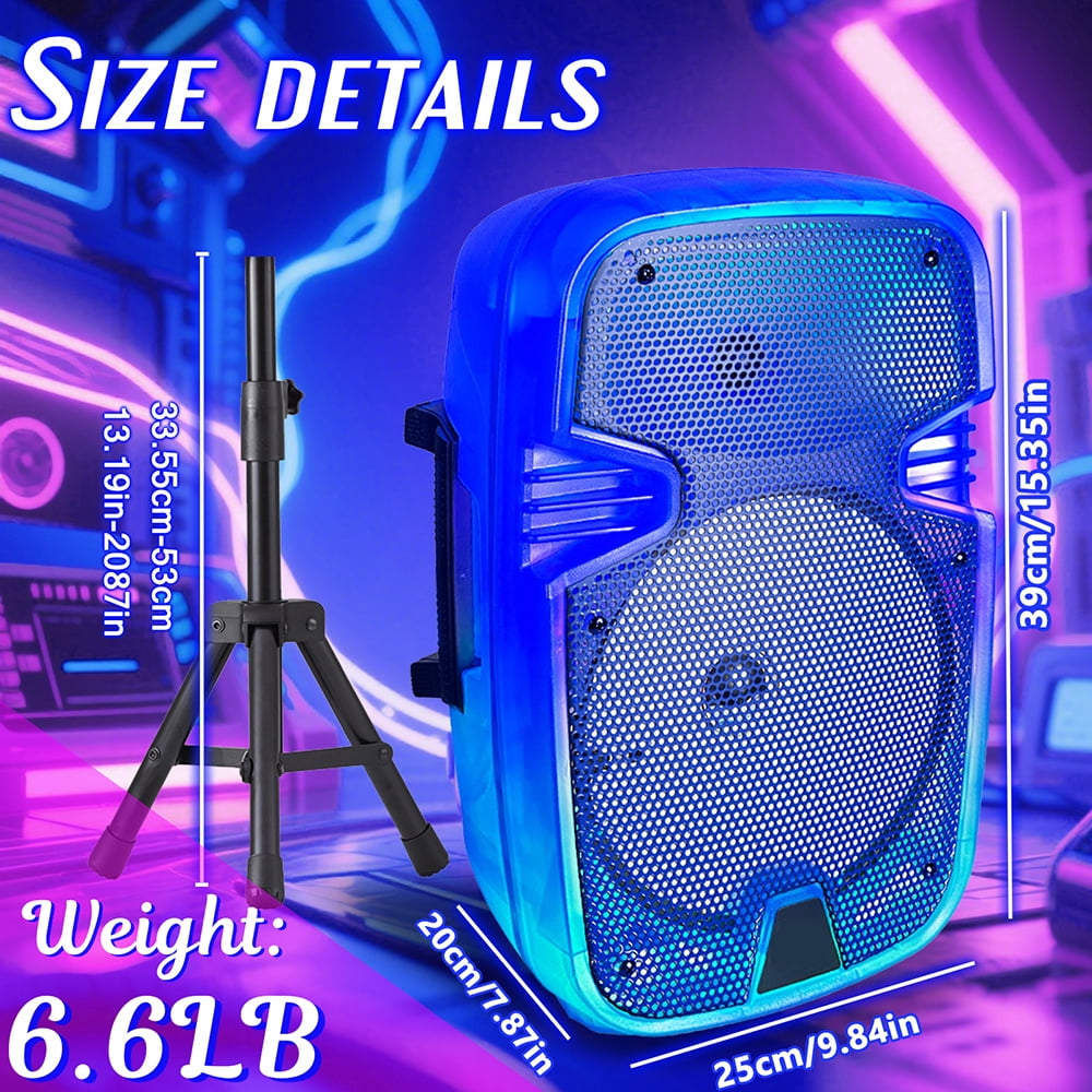 Portable BT Wireless Party Speaker with Translucent Light & Stand - Choose 8" (5 Colors) or 12", Includes Wired Mic, Remote, TWS, BT ConnectionUSB/TF/FM for Karaoke & Outdoor
