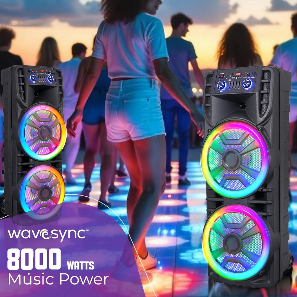 RIDWIND 8000W Peak Power Dual 12" Woofers Portable Bluetooth Speaker Indoor & Outdoor Loud Heavy Bass Sound System With Microphone RGB Party Lights Remote Control Support TWS/USB/FM/AUX/TF