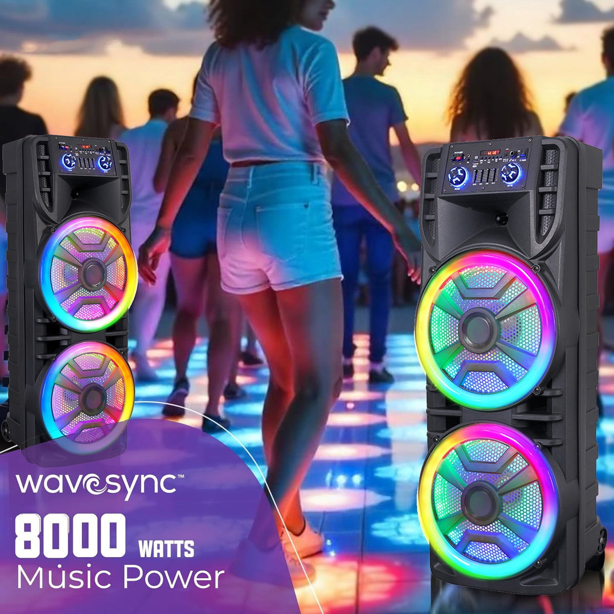 RIDWIND 5000W Peak Power Dual 10" Woofers Portable Party Speaker, Indoor & Outdoor Loud Heavy Bass Sound System with Microphone, RGB Lights, Remote Control, Support TWS/USB/FM, Rechargeable Battery