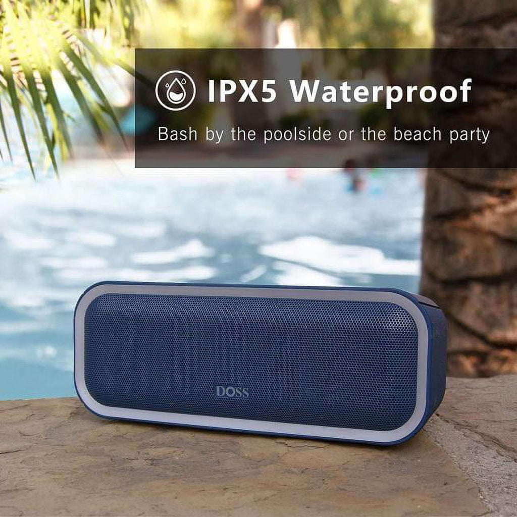 DOSS Wireless Bluetooth Speaker with 24W Impressive Sound, Booming Bass, IPX6 Waterproof, 15Hrs Playtime, Wireless Stereo Pairing, Mixed Colors Lights, 66 FT -Black