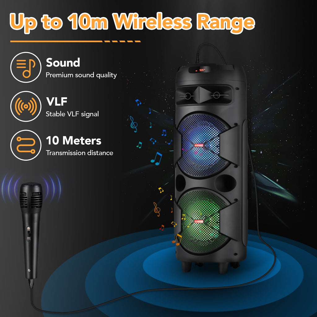 CURUK Portable Wireless Bluetooth Speaker Triple 8" Woofer PA System FM AUX TWS, MIC, RC, LED Light