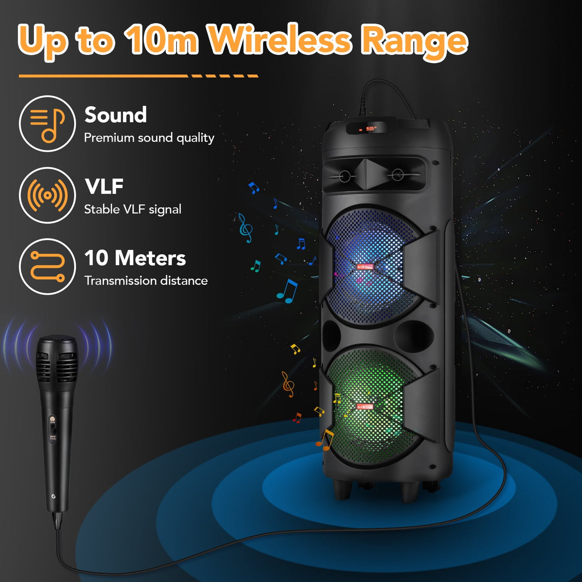 CURUK Portable Wireless Bluetooth Speaker Triple 8" Woofer PA System FM AUX TWS, MIC, RC, LED Light